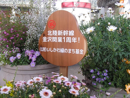 北陸新幹線金沢開業1周年記念おもてなし花壇　木製　造形　ひゃくまんさん　花壇